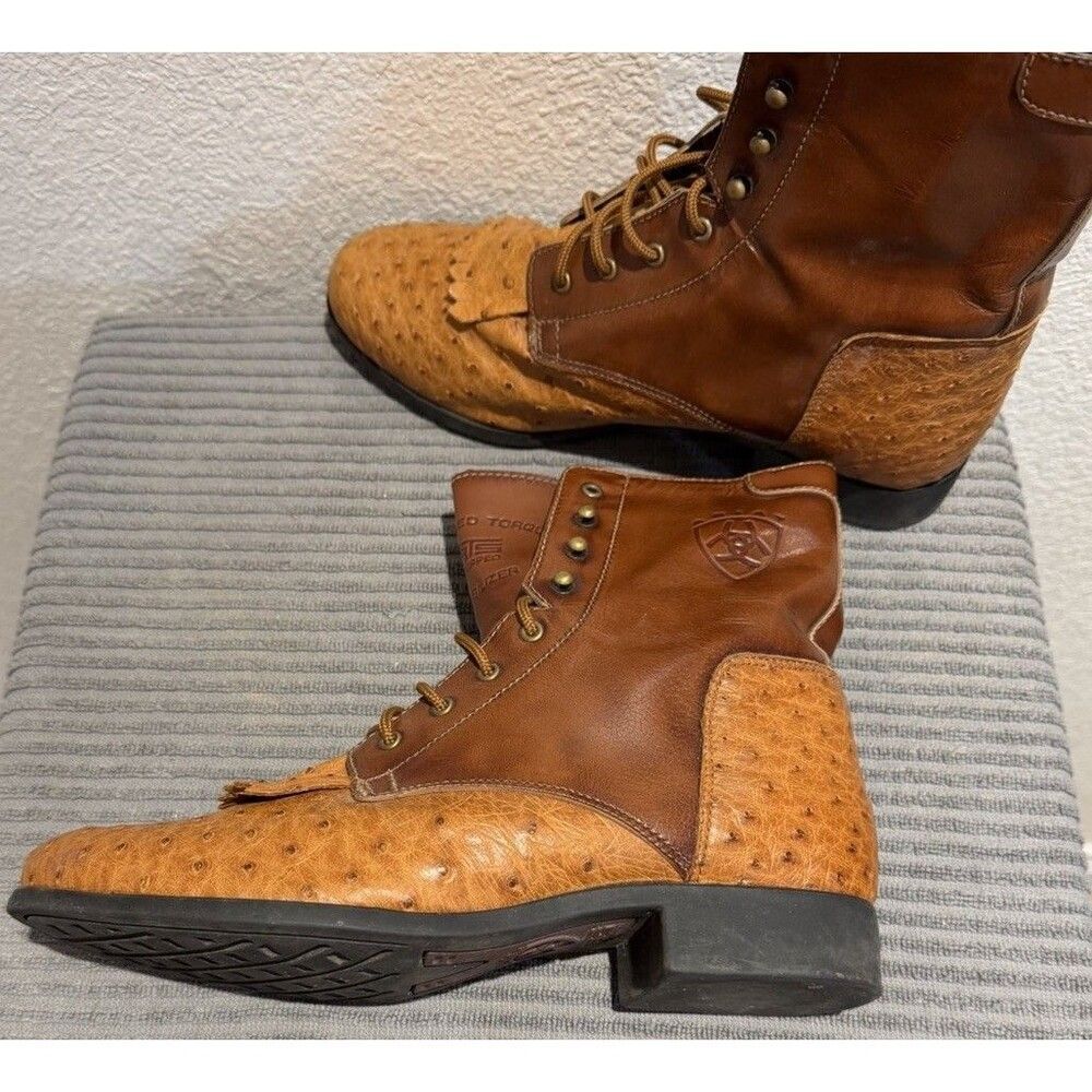Ariat Women’s Ostrich Vamp Lace-Up Boots Size 11 Brown Exotic Leather Western - Picture 7 of 15